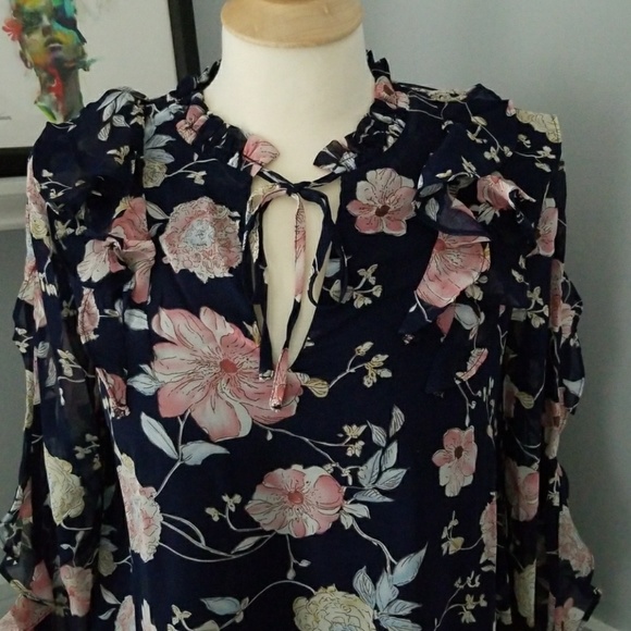 💗JUST IN!🌻CUTE Loveriche Boho Navy Shiffon Dress - Picture 4 of 7